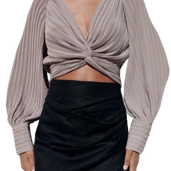 ZARA PLEATED TOP WITH KNOT BROWN SIZE L  | 7969/051 - Picture 2 of 5